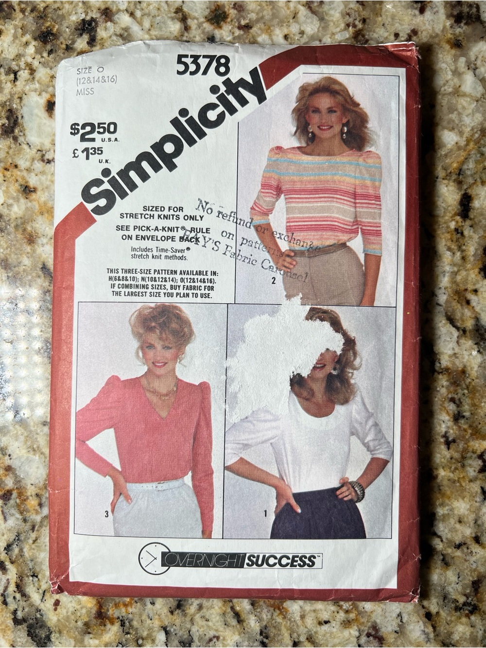 Vintage 1981 Simplicity 5378 Puff Sleeve Knit Top Pattern Size 12 14 16